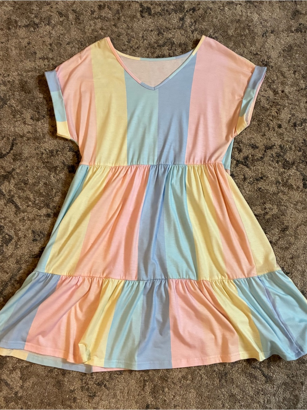 Women Pastel Stripe Tiered Dress - Multi Color